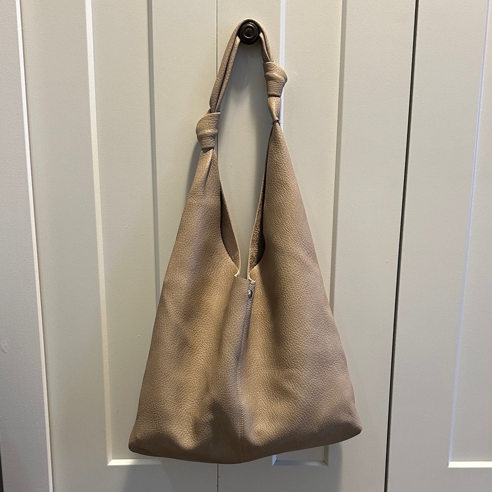 Anthropologie Vegan Leather Taupe Slouchy Knot Hobo Bag